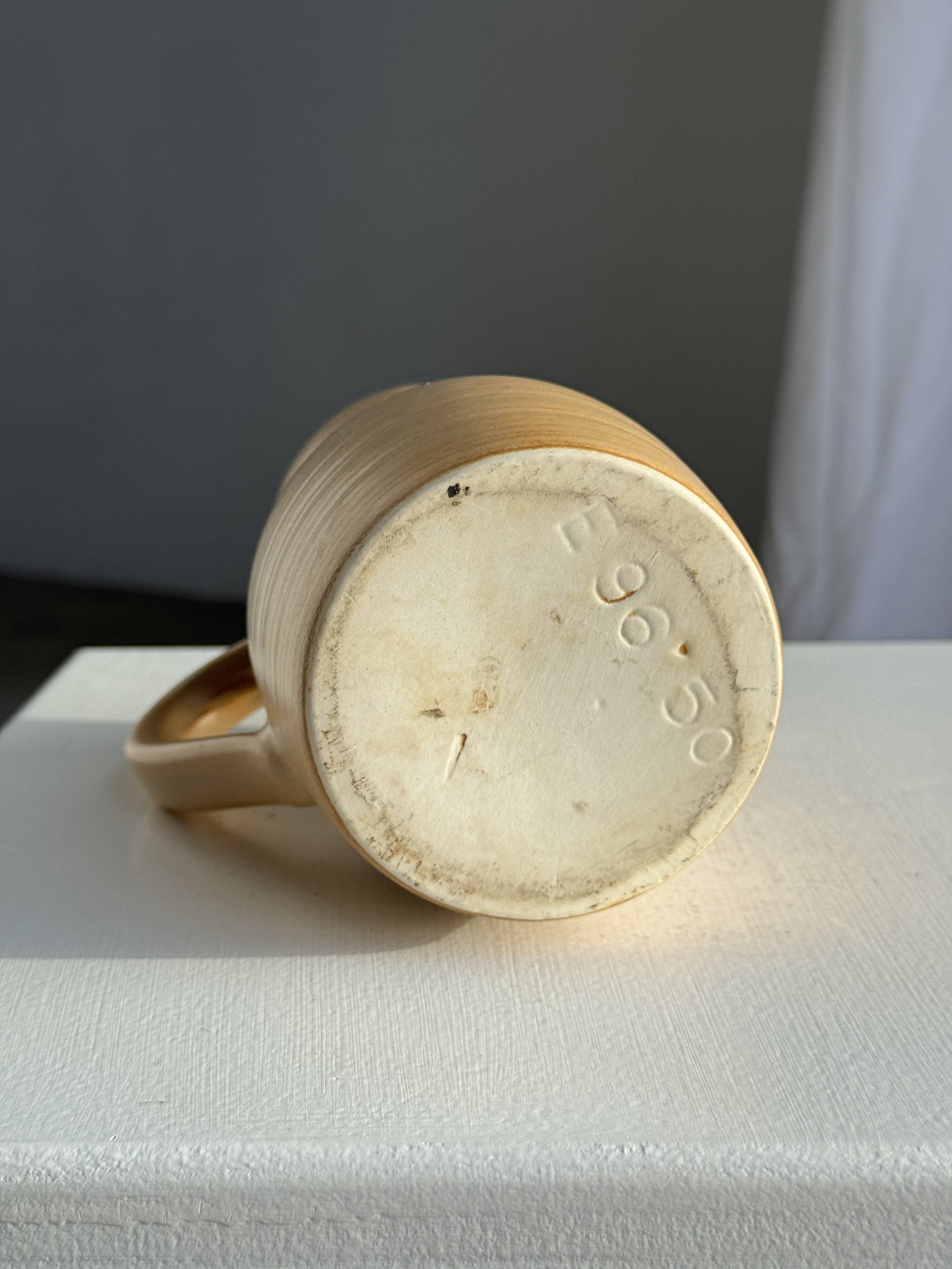 Small vintage jug engraved 50cl matte beige stoneware H14