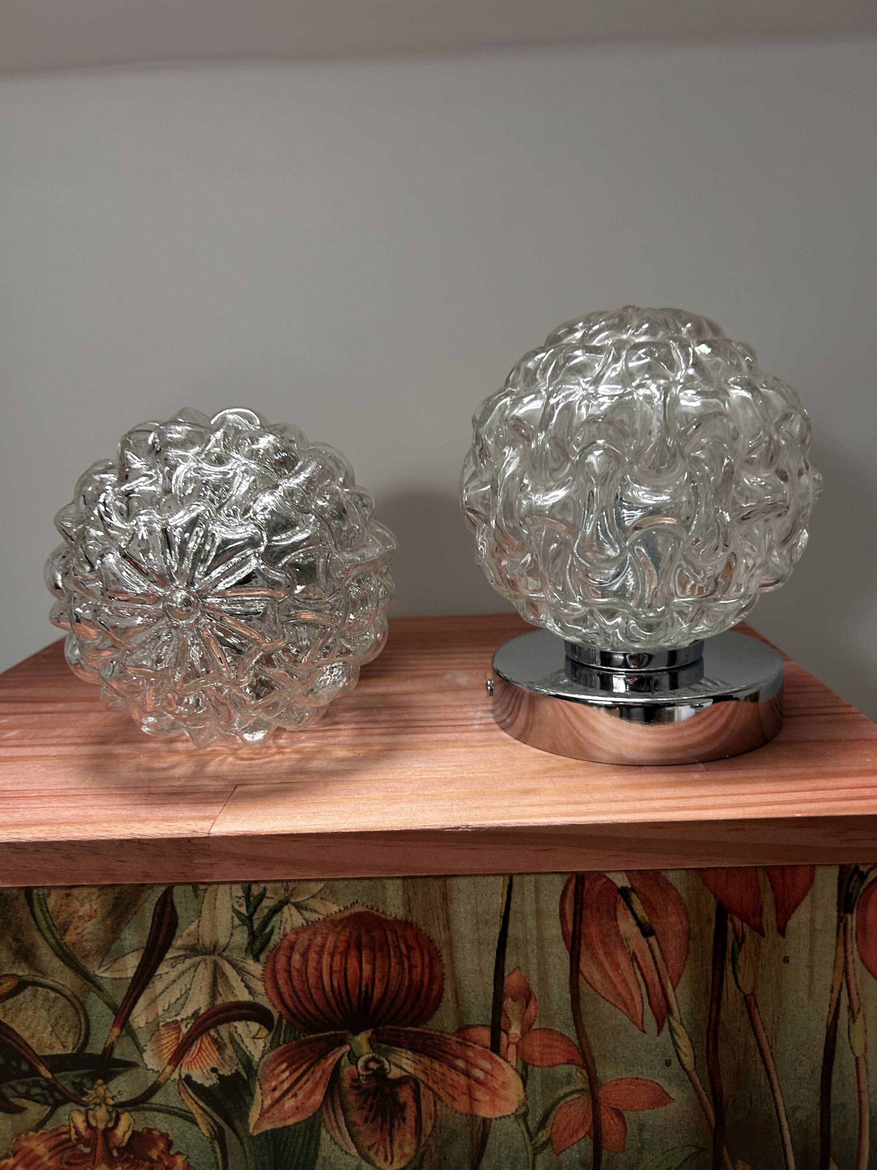 Pair of vintage glass globe chrome wall lights