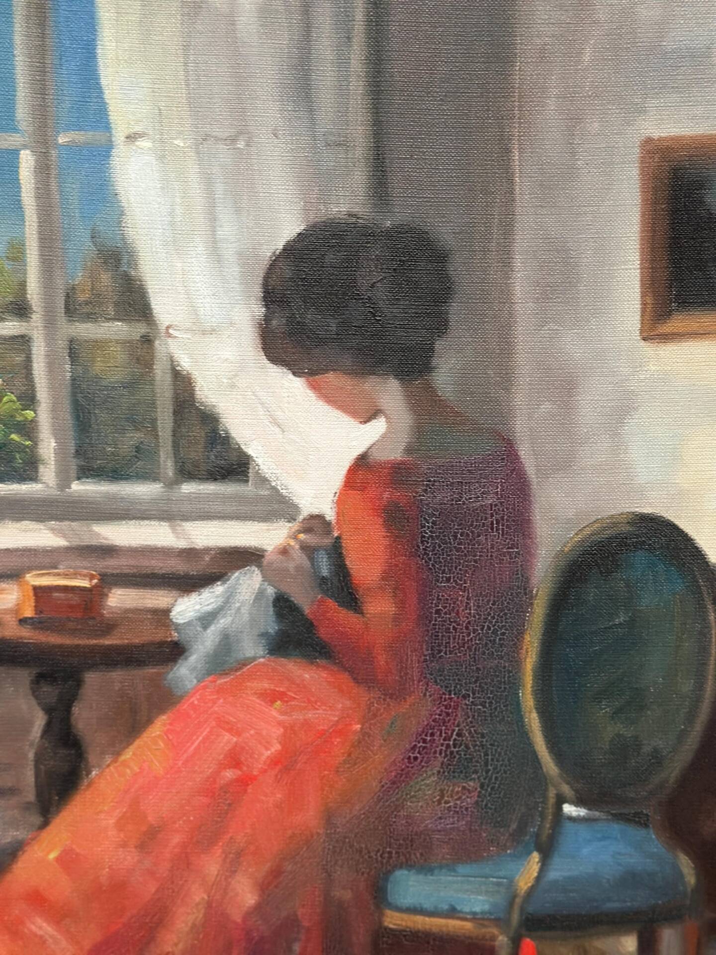 Scandinavian Oil on Canvas – Interior Scene by Bente Berg – Vintage