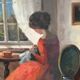 Scandinavian Oil on Canvas – Interior Scene by Bente Berg – Vintage