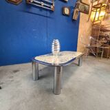 Italian design coffee table from the 70s, marble and chrome