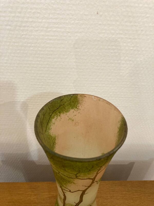 Vase verre émaillé « paysage lacustre » François Théodore Legras