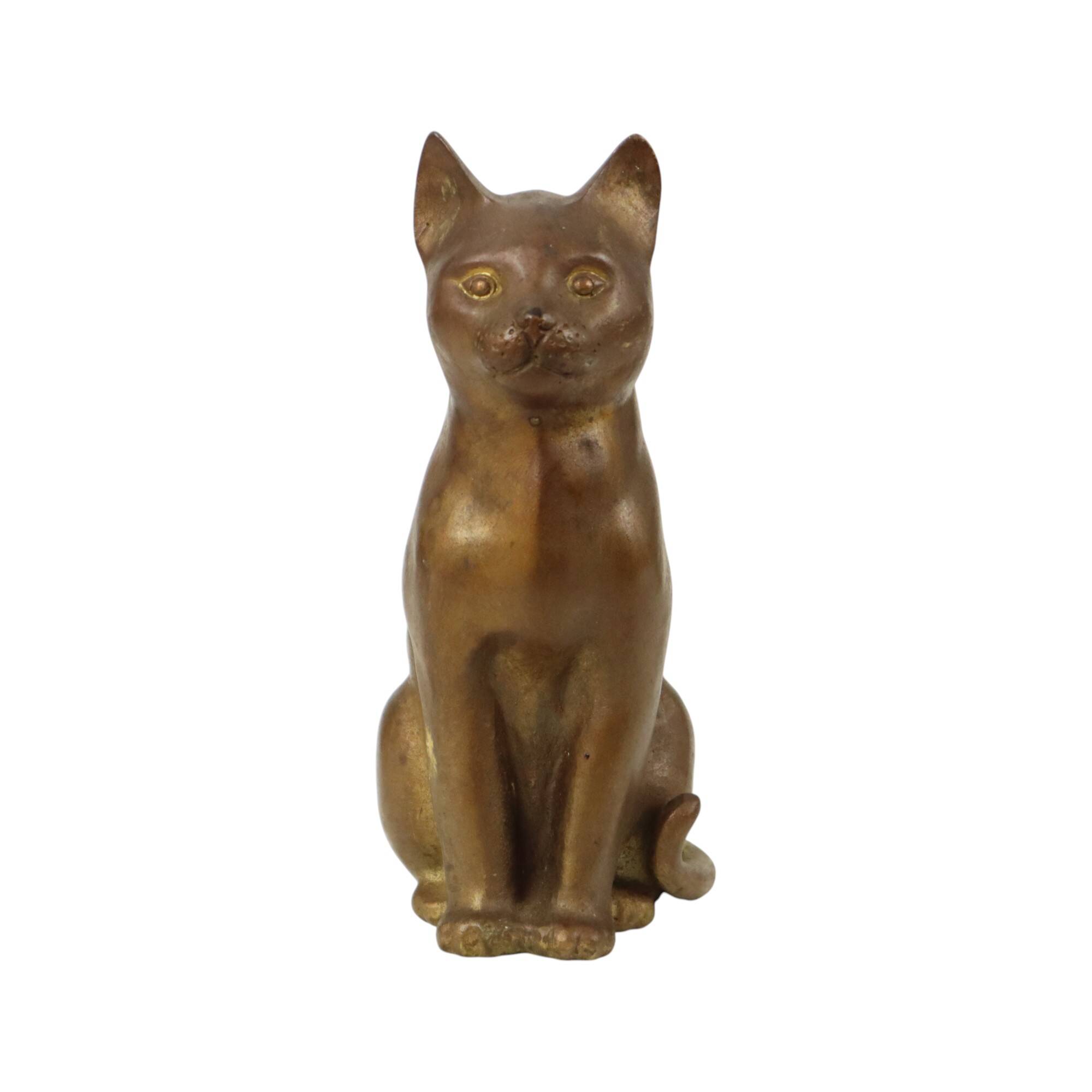 Vintage Cat Statue Bronze Sculpture Cat Decorative 24cm