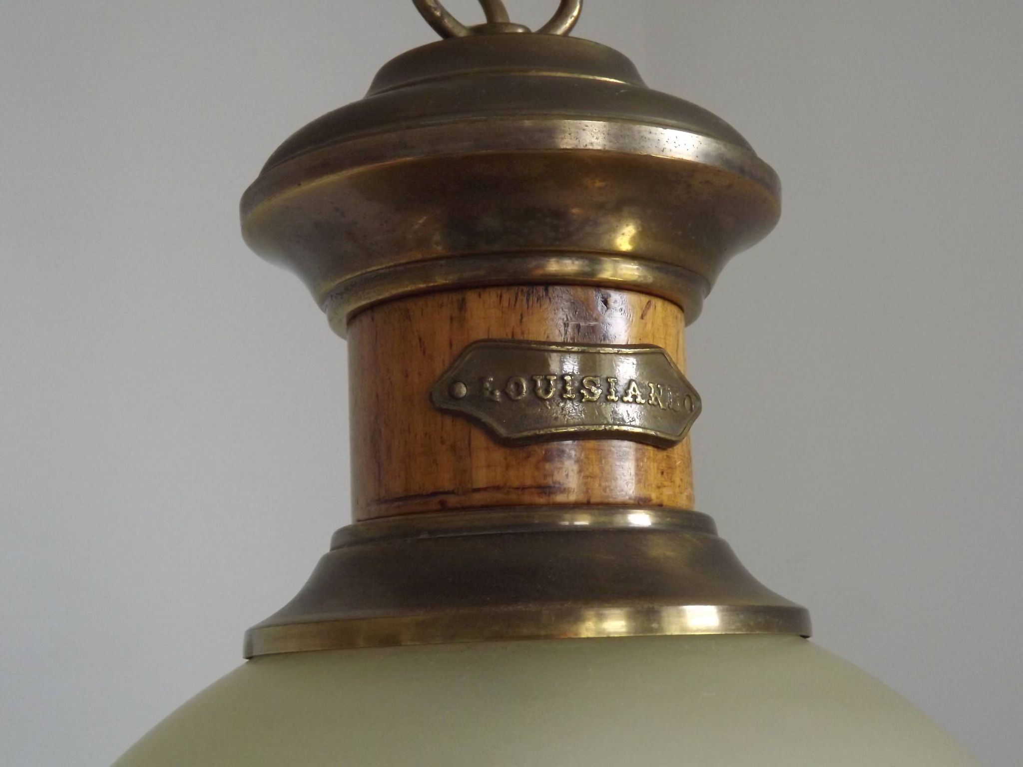 French Vintage "Louisiane" Brass & Wood Pendant Lamp - Hanging Light