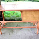 Rattan and beech desk and chair
