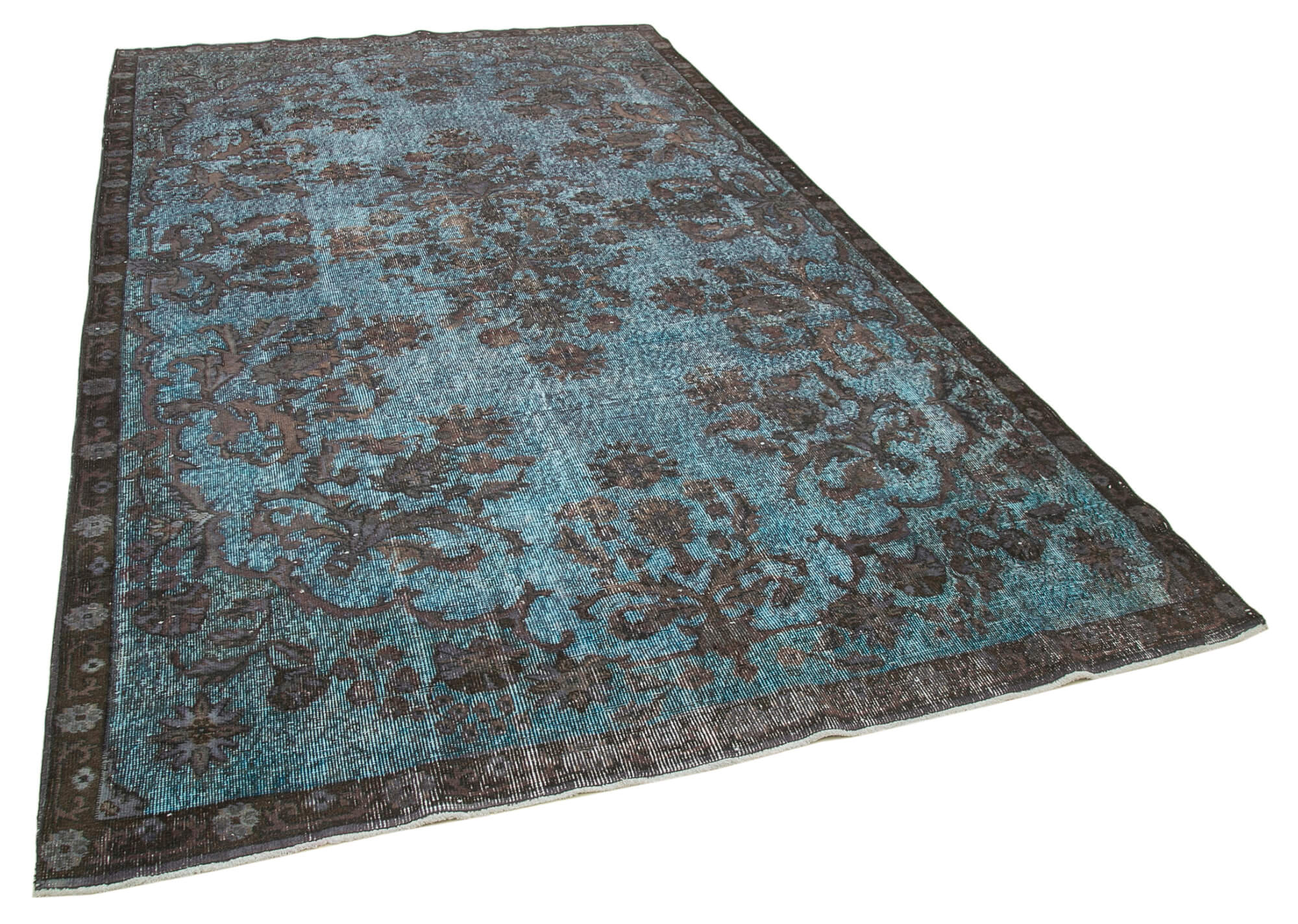 Handmade rustic anatolian 1980s 195 cm x 328 cm blue rug