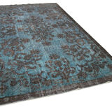 Handmade rustic anatolian 1980s 195 cm x 328 cm blue rug