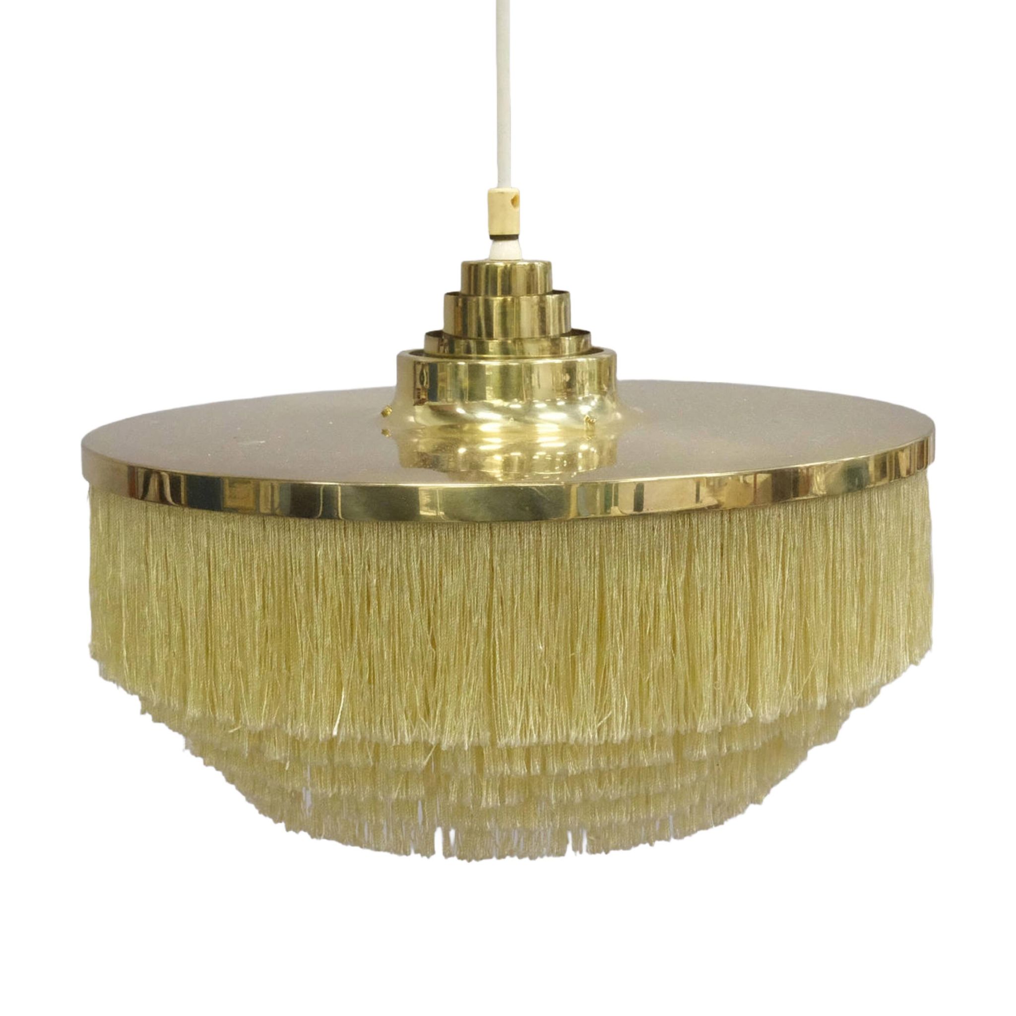 Hans-Agne Jakobsson T-603 pendant lamp in brass with yellow fringes.