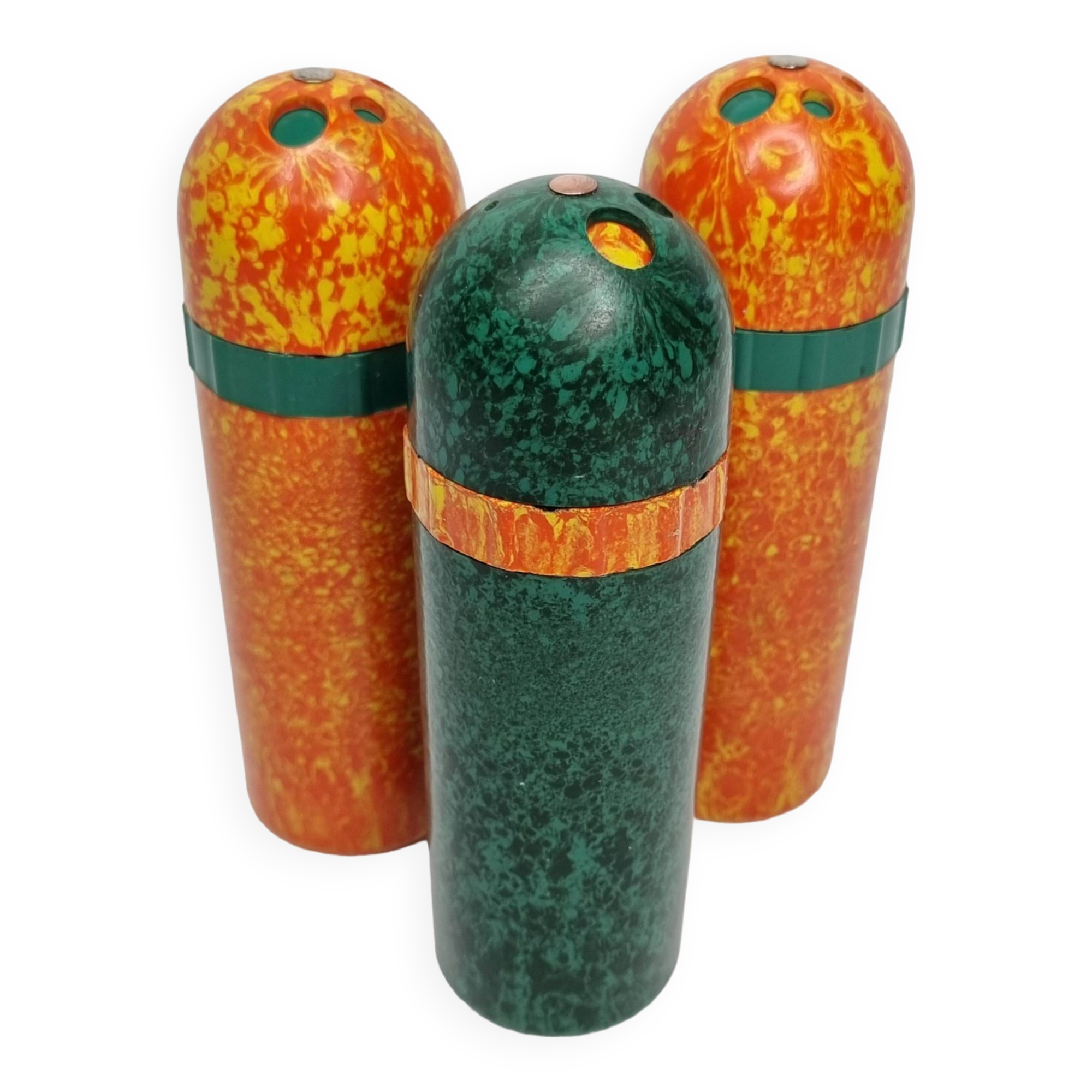 Set of three vintage Bakelite salt shakers, BEF British Made, 12.5 cm