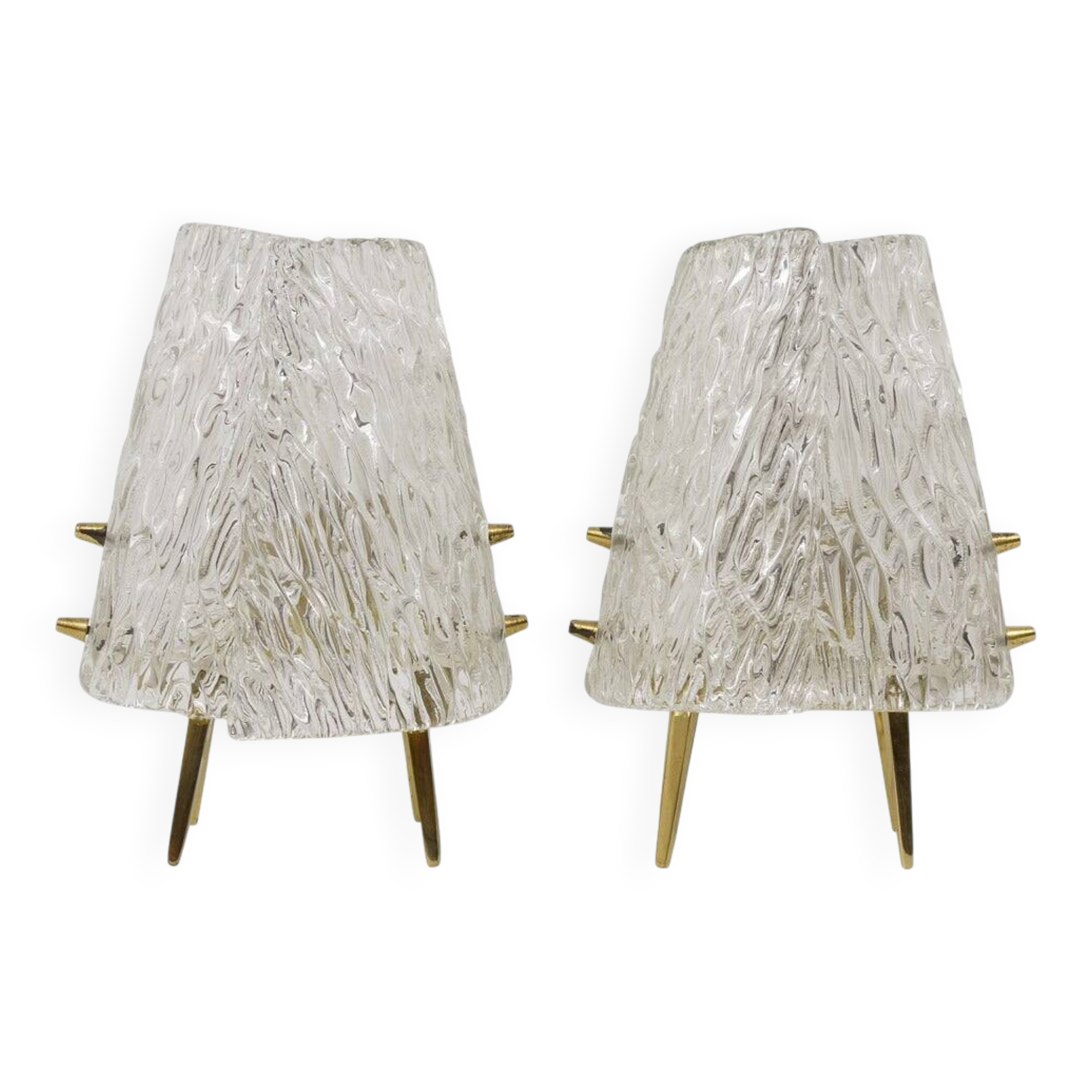 Pair of mid-century brass and textured glass table lamps, Austria, 1950s
