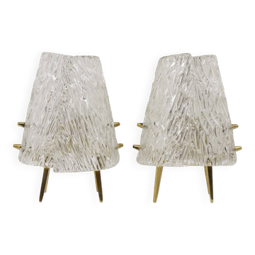 Paire de lampes de table en laiton et verre texturé de milieu du siècle, Autriche, années 1950