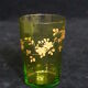 Small carafe and green glass drop glasses with rococo golden emailed decor