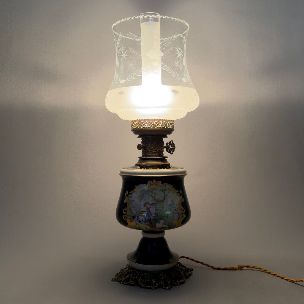 Limoges table lamp France porcelain brass glass vintage 20th century