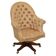 Fauteuil Chesterfield en bois dur, cuir et lin tissé