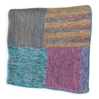 Multicolored plaid patchwork pink blue vintage wool