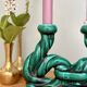 Pair of vintage green ceramic candlesticks signed Hubert Pernin, Vallauris.