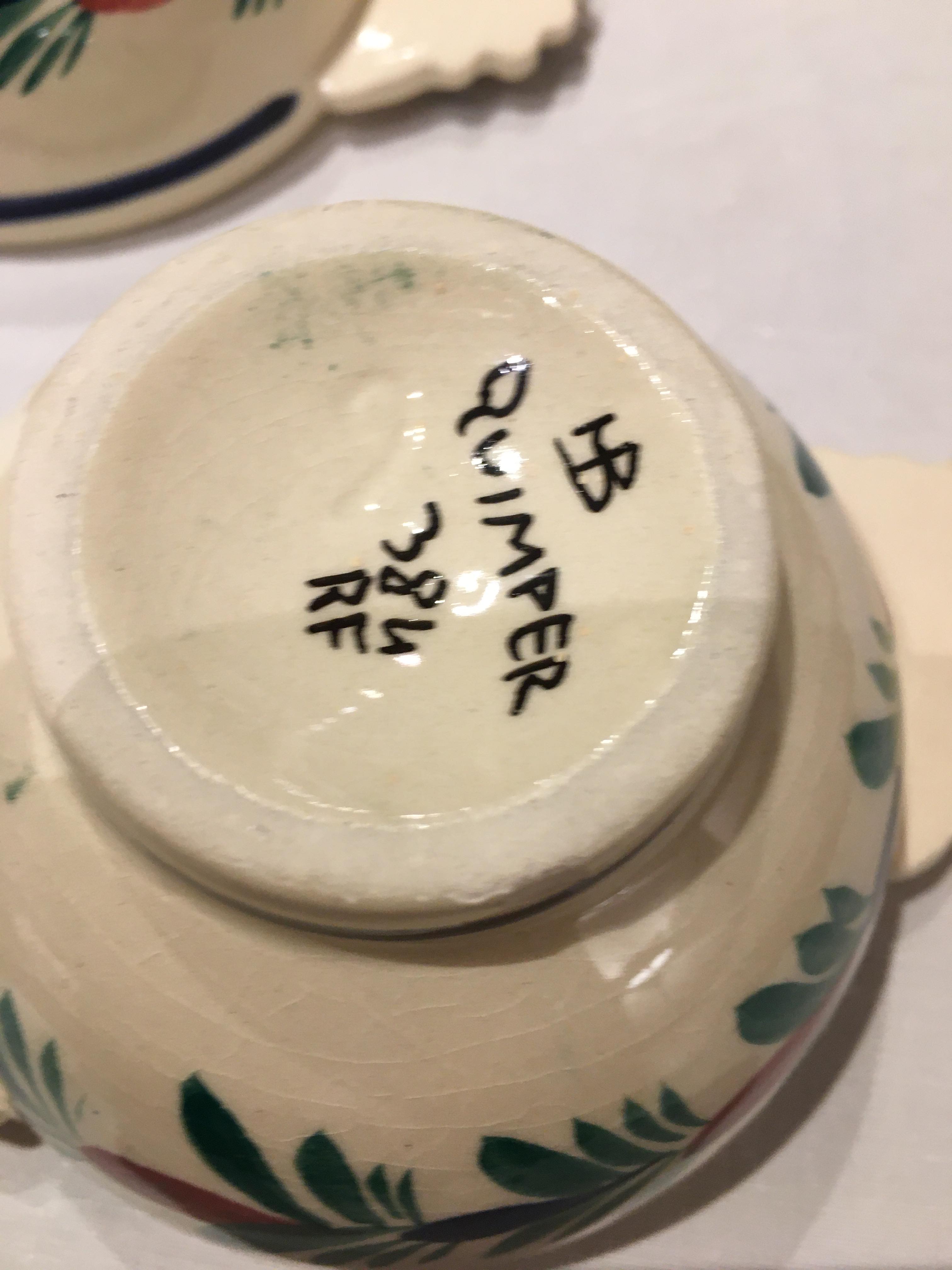 2 Ancient Ear Bowls (1950) - Hand-painted Quimper Ceramics