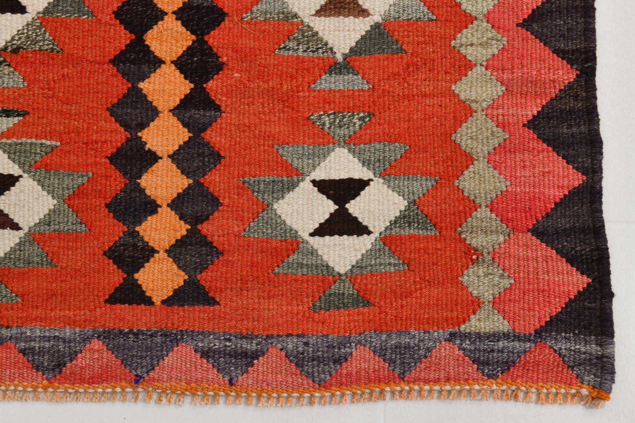 3x11 Orange Tribal Kilim Runner Rug 93x330Cm