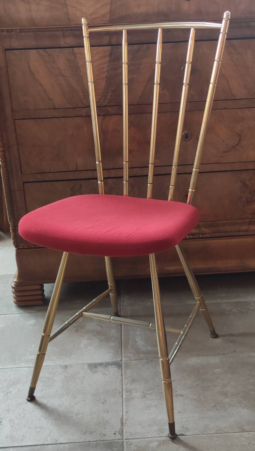 Chaise vintage design métal doré décor bambou