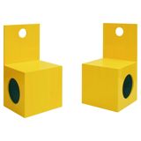 Eighties Yellow and Blue Lacquered Wood Italian 1980s Pair of Sculpture Chairs