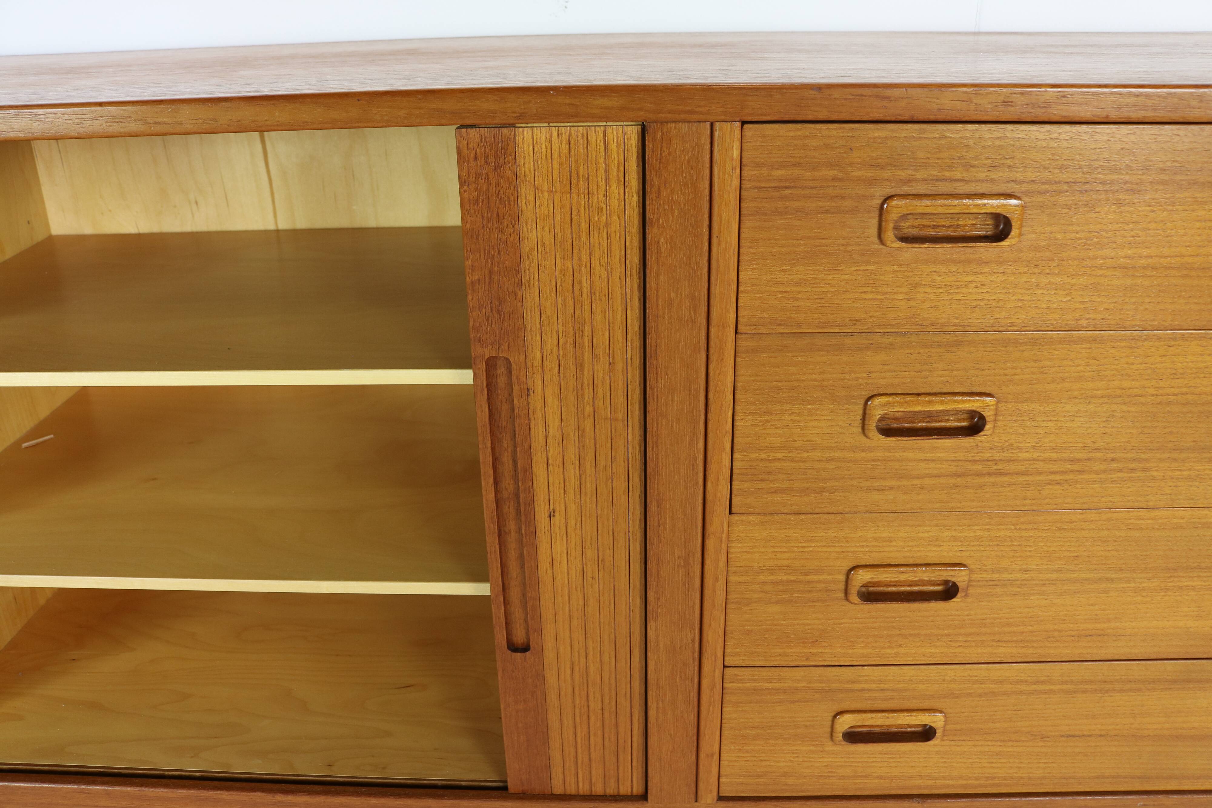 Teak enfilade with 2 tambour doors