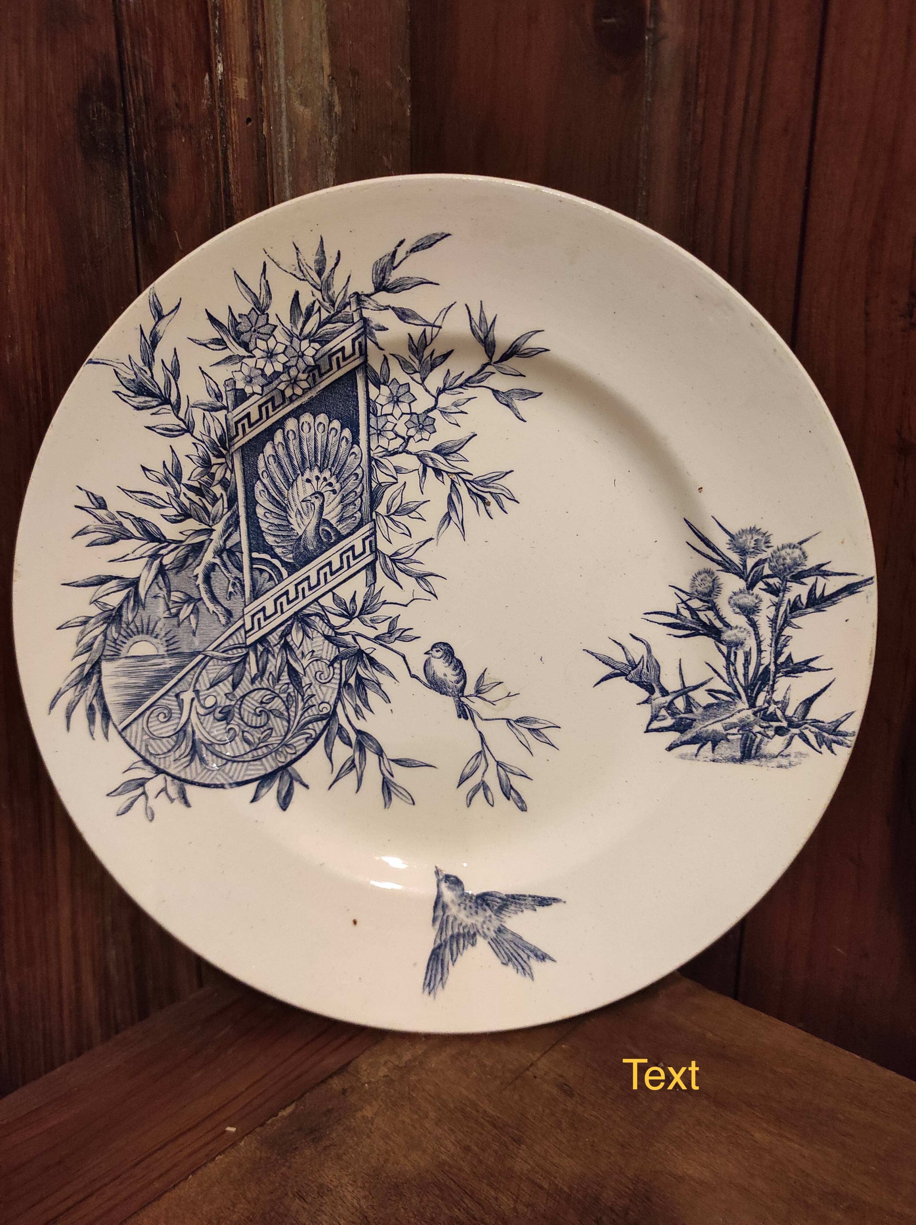 French vintage dessert plate, R. Lafitte, Terre de Fer, Salins