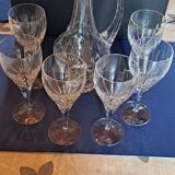 Set of 6 wine glasses and carafe from Lorraine crystal
