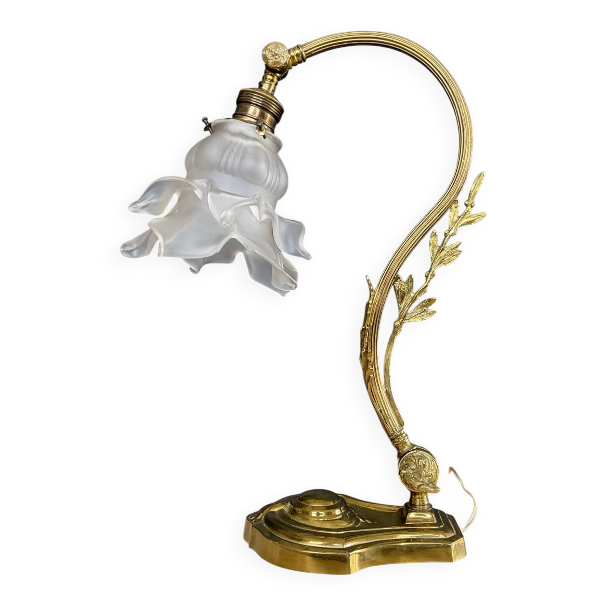 Bronze and glass paste swan neck lamp from the 1960s.