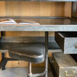 Steel postal sorting with stripped stool - patinated graphite 1950