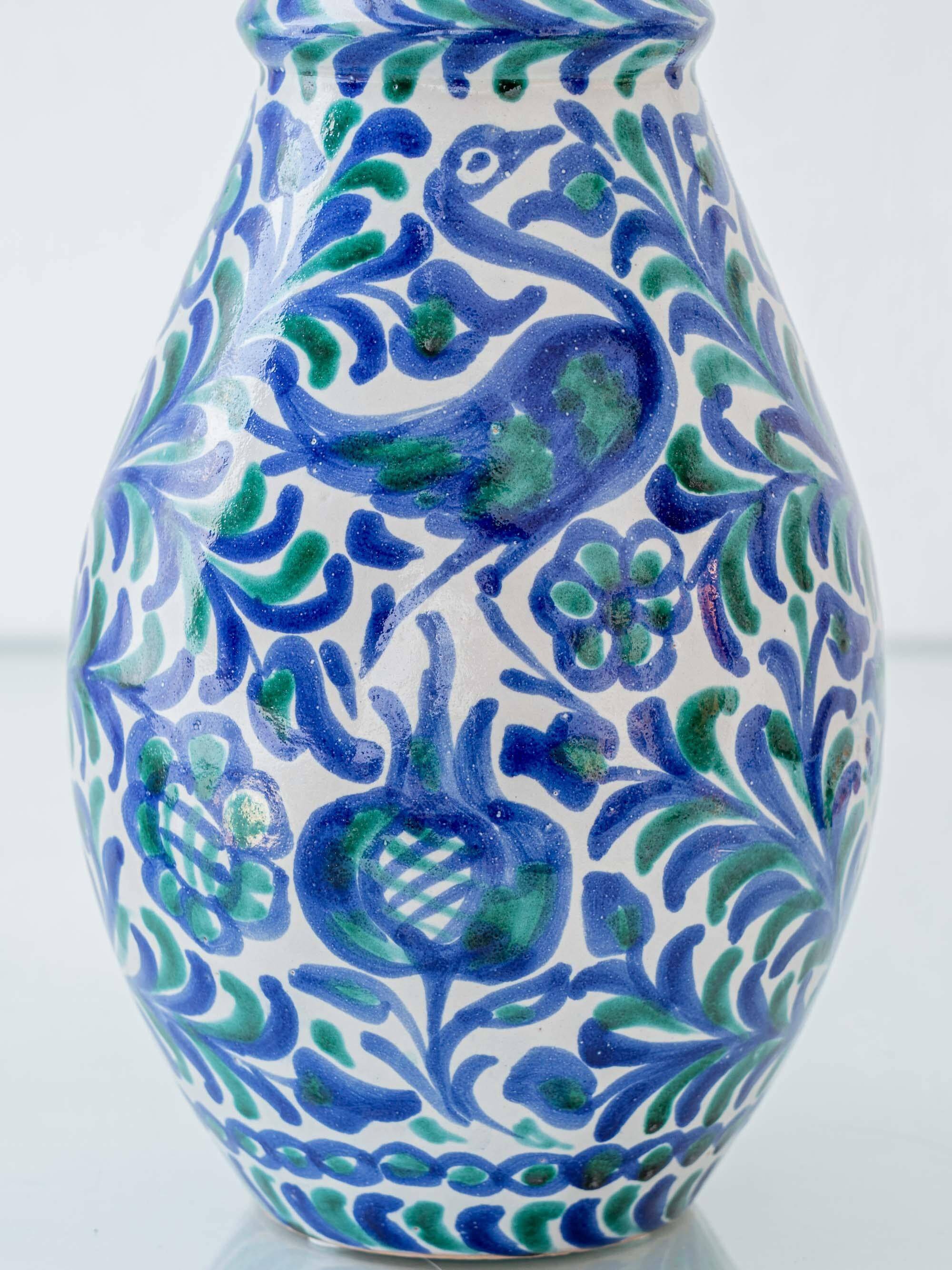 Fajalauza ceramic table lamp with hand-woven shade, Granada, Spain.