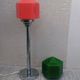 Floor lamp from the 60s/70s, chrome with two opal glass tulips in red and green.