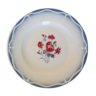 Plat rond vintage de Digoin Sarreguemines modèle Nina Rosa en porcelaine