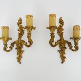 Antique pair of double-light brass wall sconces, 1960s