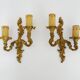 Antique pair of double-light brass wall sconces, 1960s