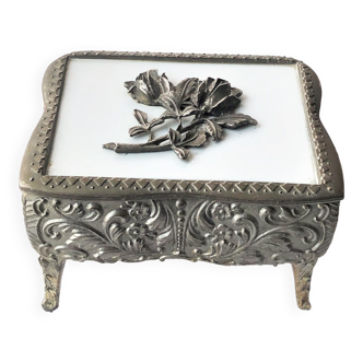 Metal jewelry box decorated with roses Japan vintage shabby chic style