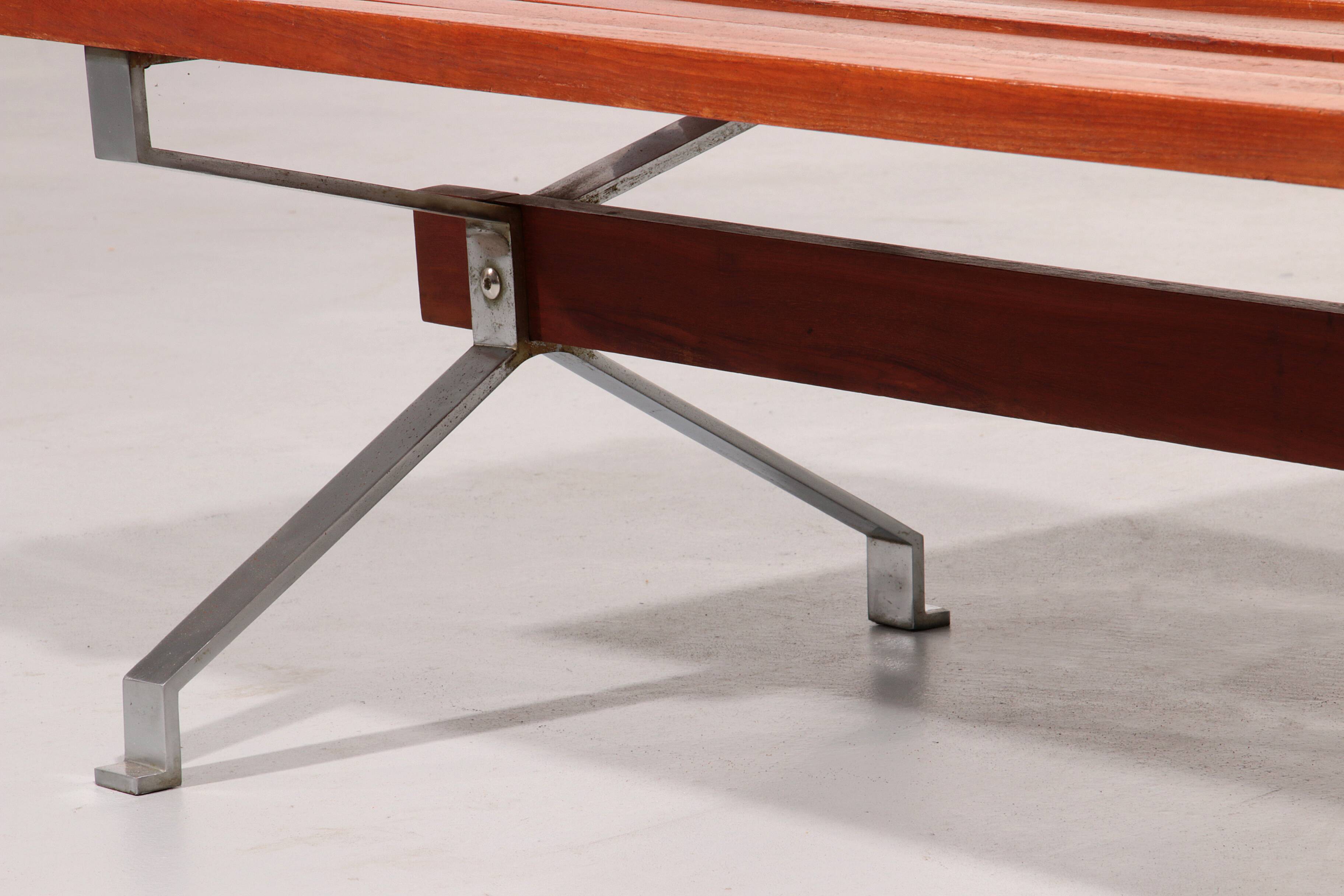 Italian teak and steel elegance bench from the 1960s