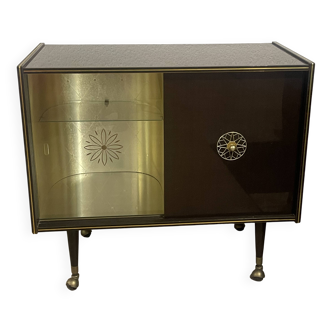 Wood and brass bar cabinet, 1950s.