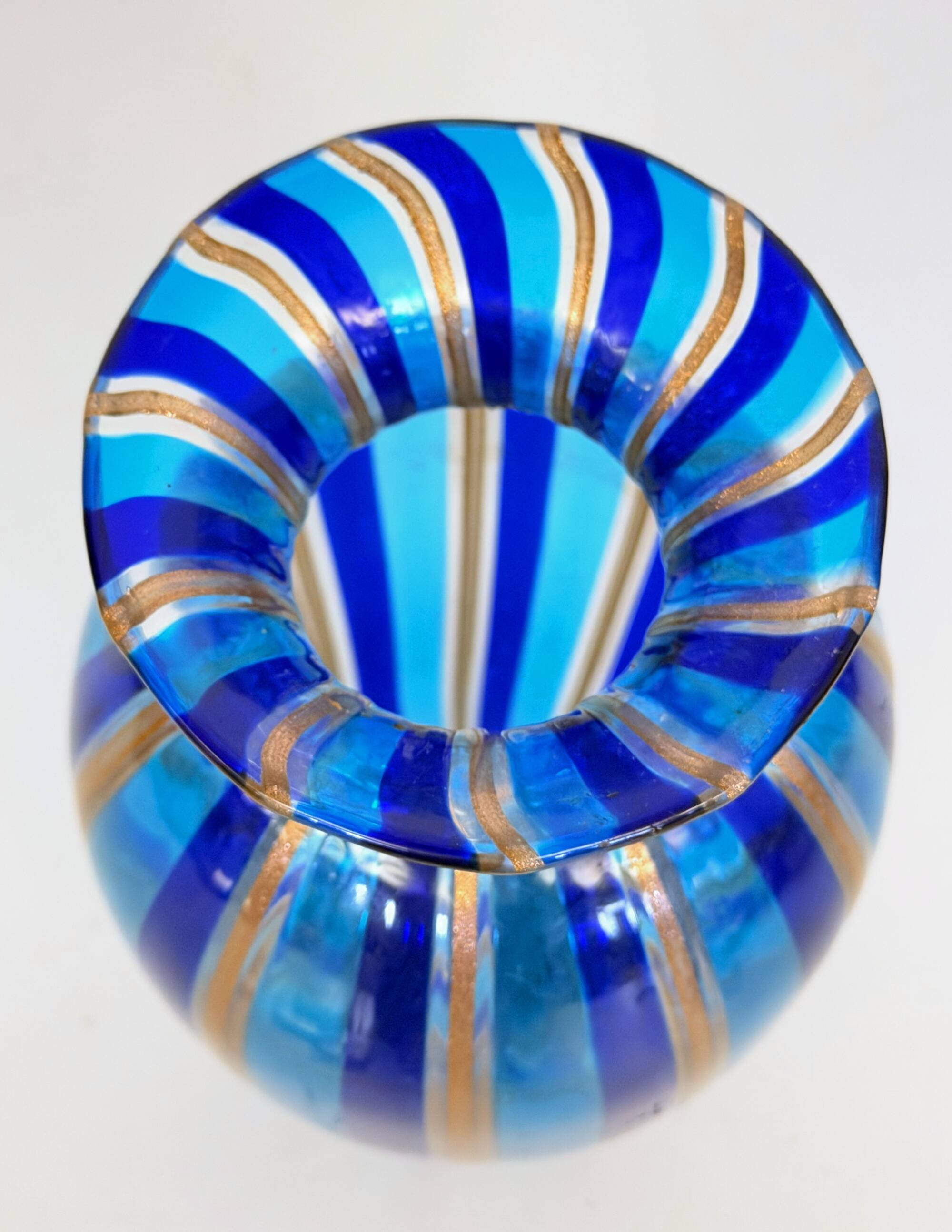 Murano Glass Vase with Blue and Light Blue Canes and Avventurine, 1980s