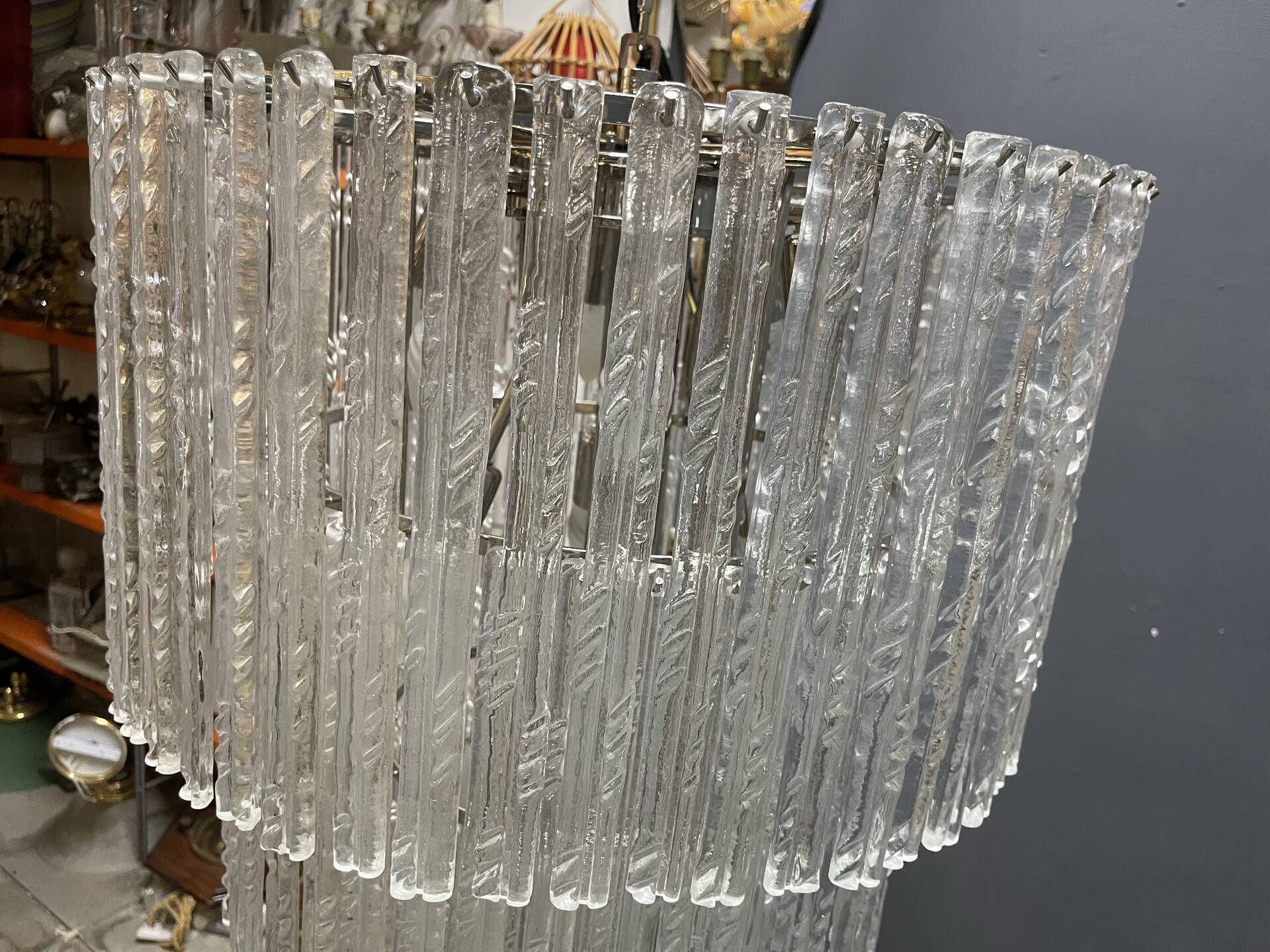 Extra Large Murano Glass Rod Chandelier, Italy, 1970s