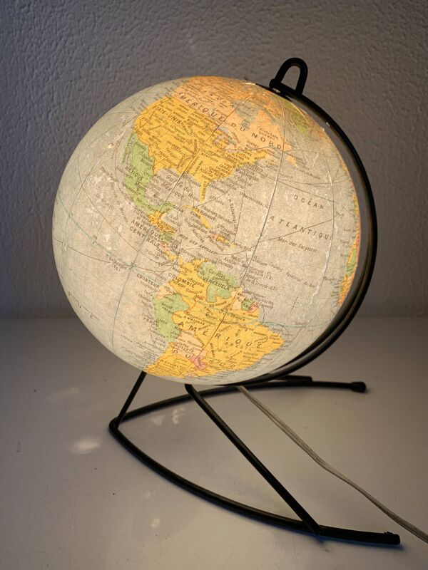 Globe vintage 1960 terrestre verre Girard et Barrère mappemonde - 27 cm
