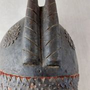 Antique African mask, carved wood and metal plates, Marka Mali