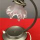 Small antique table lamp in silver-plated metal and satin glass