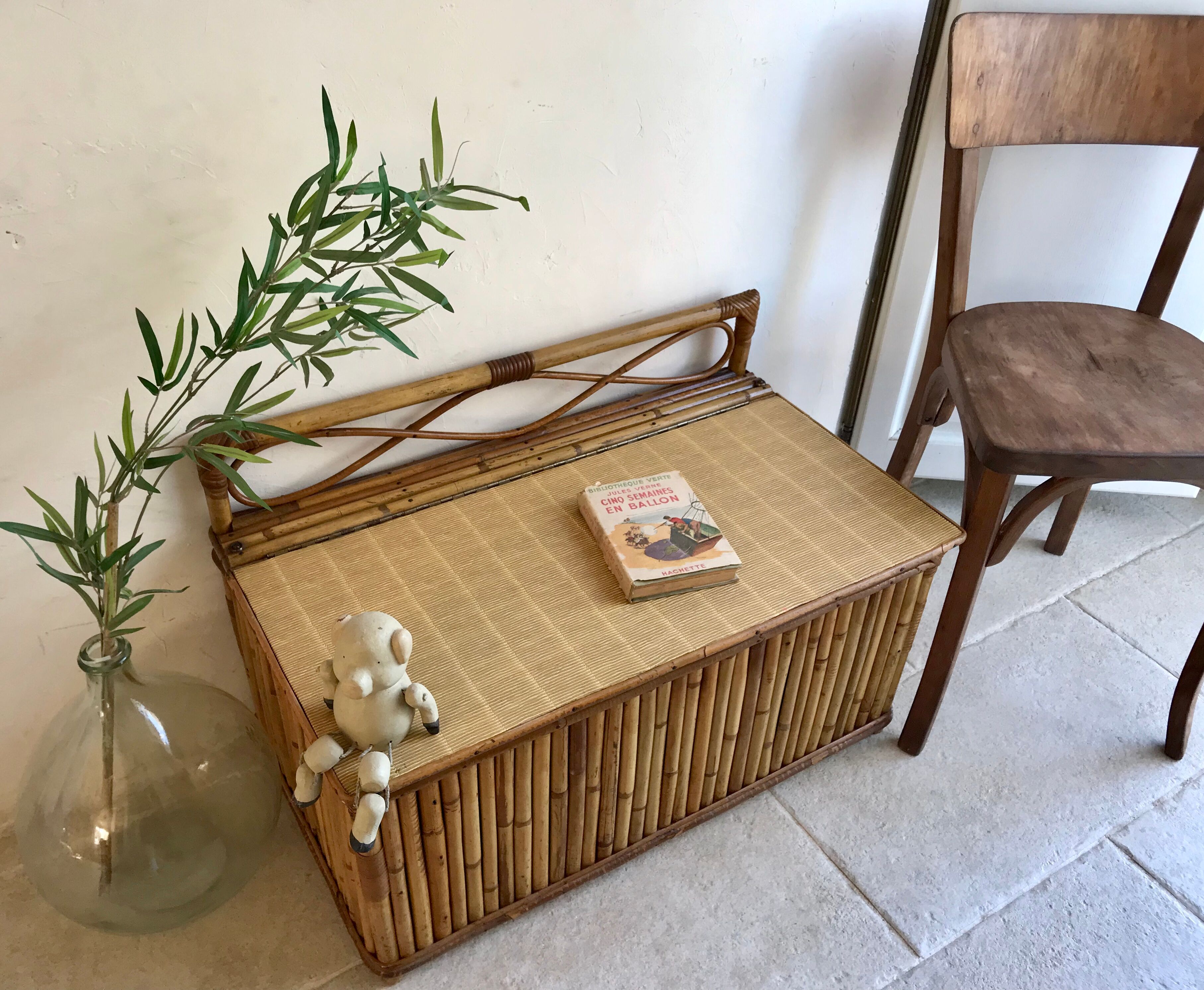 Vintage rattan and bamboo toy chest