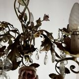 Chandelier with a floral porcelain decoration and pendants