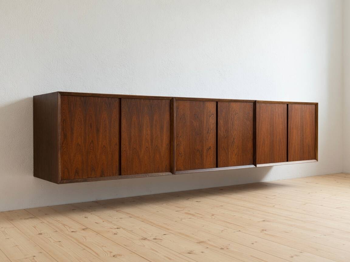 Poul Cadovius Floating Wall Mounted Rosewood Sideboard By CADO, 1960s.