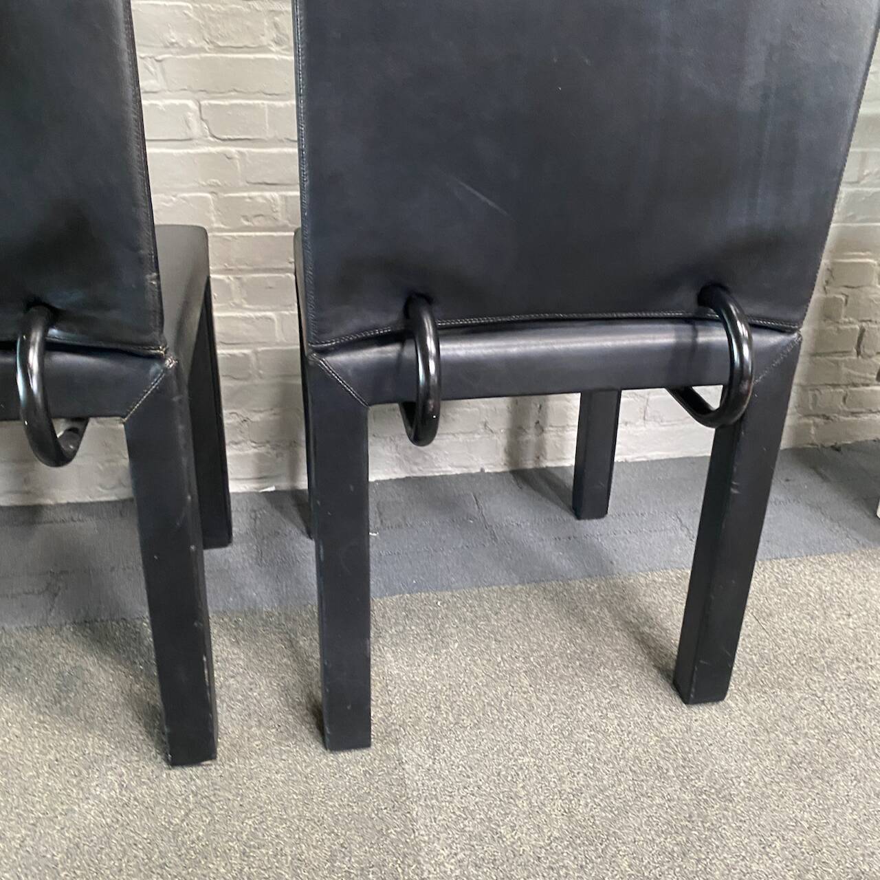 PAIR BLACK LEATHER ARCALLA CHAIRS FOR B&B ITALIA BY PAOLO PIVA - 1990'S