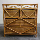 Rattan and bamboo chest of drawers 70s