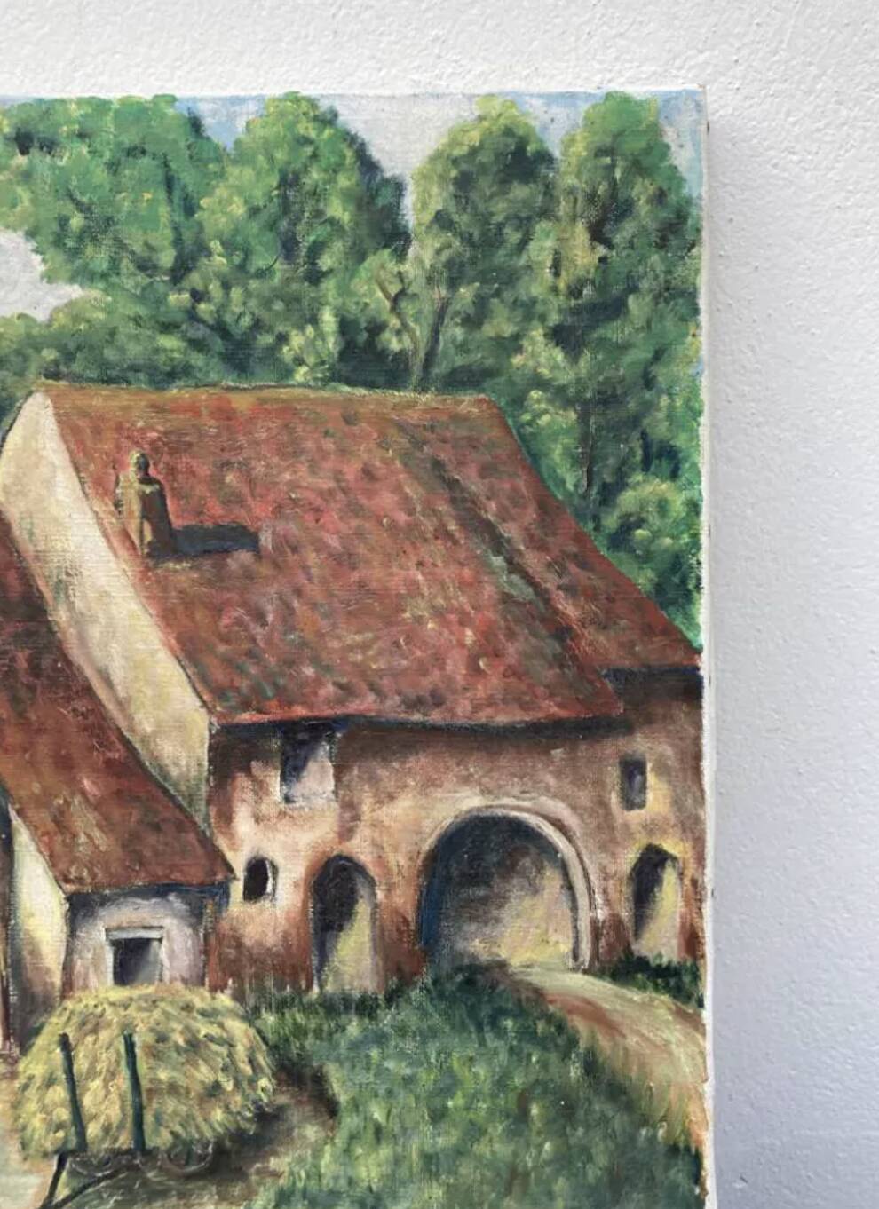 Naive painting of a farm in the Jura