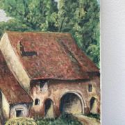 Naive painting of a farm in the Jura