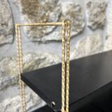 Double gold metal string shelves and black trays, vintage, 60s